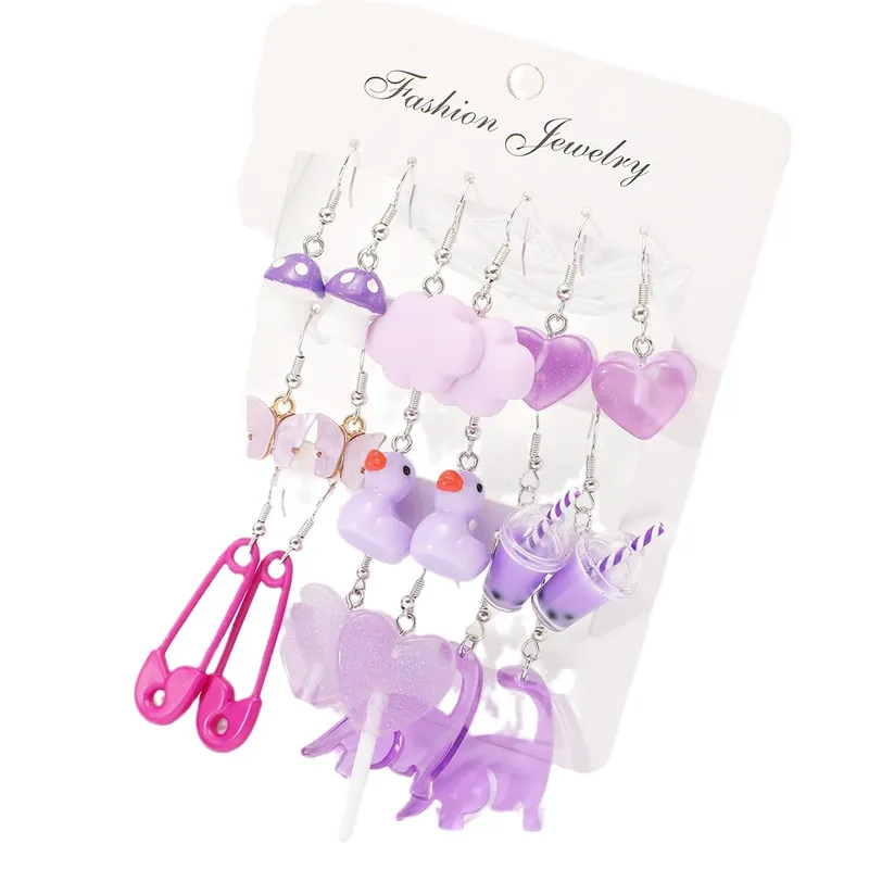 Cartoon Heart Flower Acrylic Earrings